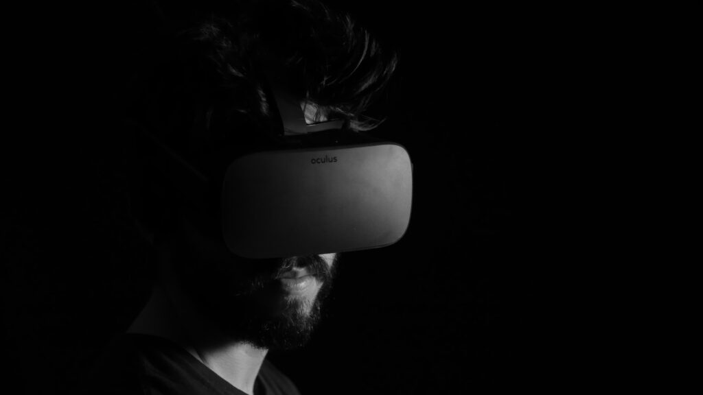 man using virtual reality headset